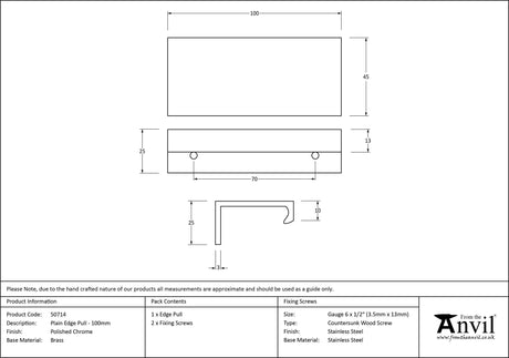 From The Anvil - Polished Chrome 100mm Plain Edge Pull | Sku. 50714 | Trade Door Handles.