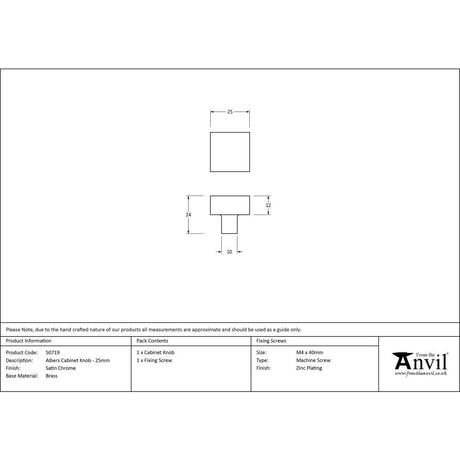 From The Anvil - Satin Chrome Albers Cabinet Knob - 25mm | Sku. 50719 | Trade Door Handles.