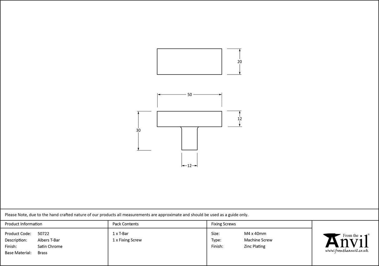 From The Anvil - Satin Chrome Albers T-Bar | Sku. 50722 | Trade Door Handles.