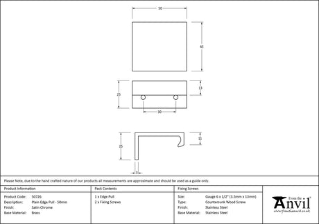 From The Anvil - Satin Chrome 50mm Plain Edge Pull | Sku. 50726 | Trade Door Handles.