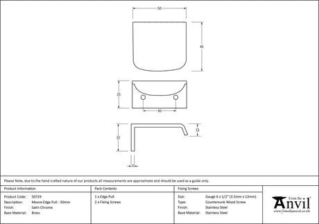 From The Anvil - Satin Chrome 50mm Moore Edge Pull | Sku. 50729 | Trade Door Handles.