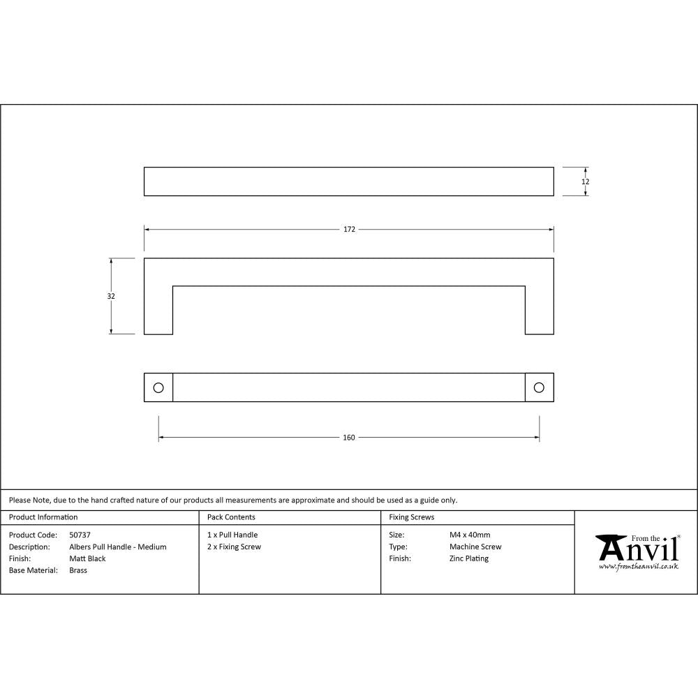 From The Anvil - Matt Black Albers Pull Handle - Medium | Sku. 50737 | Trade Door Handles.