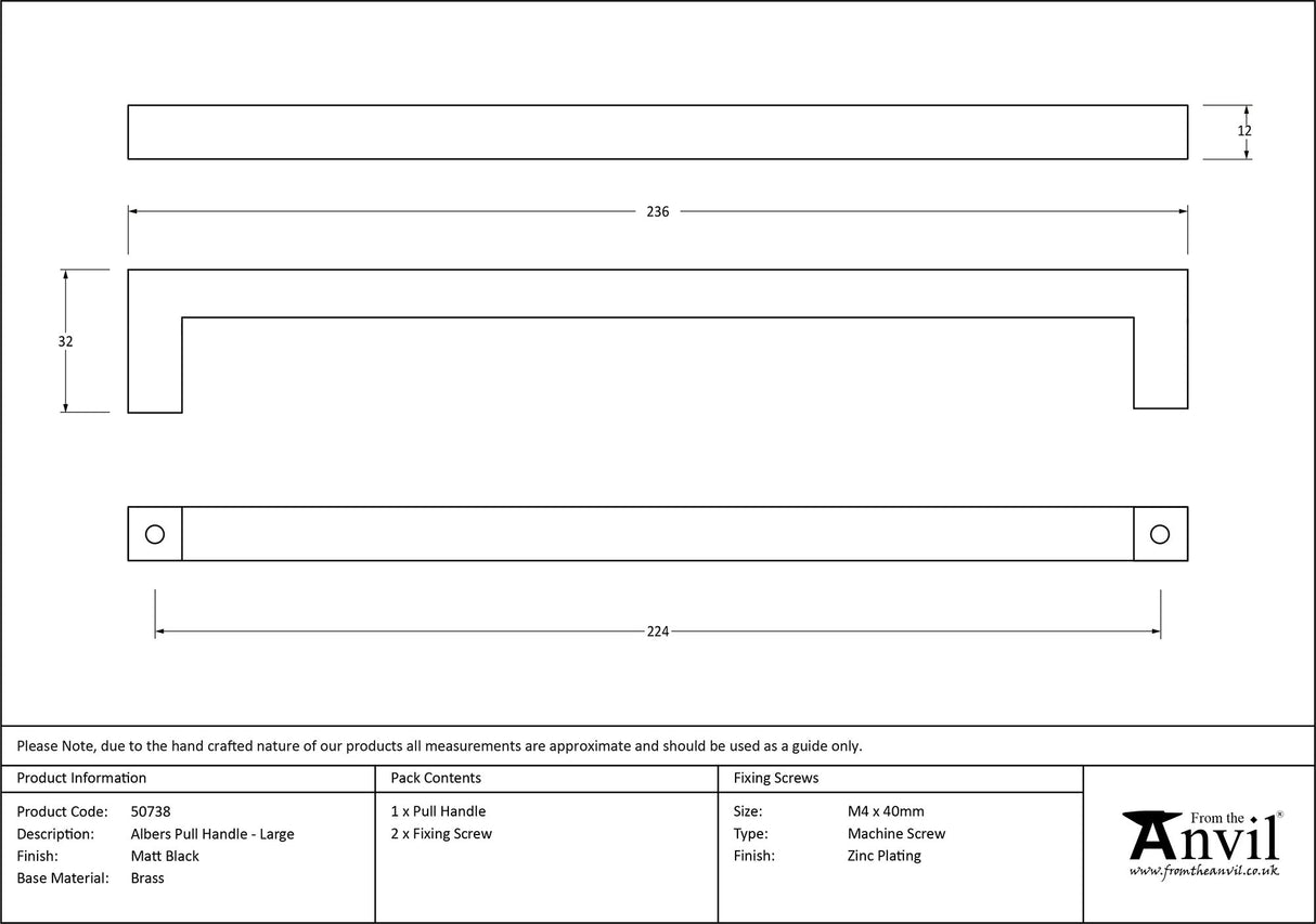 From The Anvil - Matt Black Albers Pull Handle - Large | Sku. 50738 | Trade Door Handles.