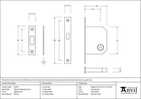 From The Anvil - Aged Bronze 50mm Sliding Door Lock | Sku. 50745 | Trade Door Handles.