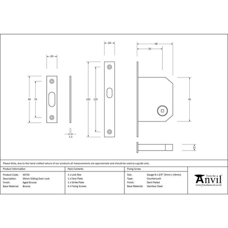 From The Anvil - Aged Bronze 50mm Sliding Door Lock | Sku. 50745 | Trade Door Handles.