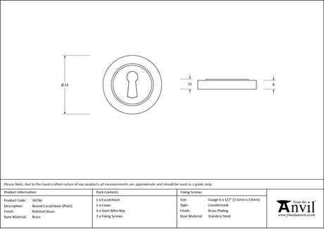From The Anvil - Polished Brass Round Escutcheon (Plain) | Sku. 50746 | Trade Door Handles.