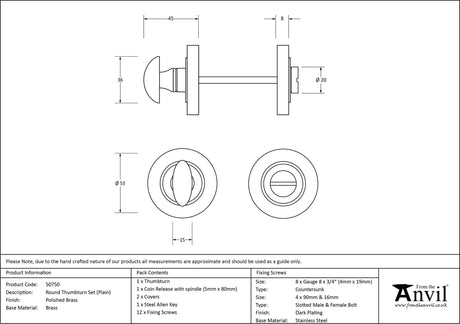 From The Anvil - Polished Brass Round Thumbturn Set (Plain) | Sku. 50750 | Trade Door Handles.