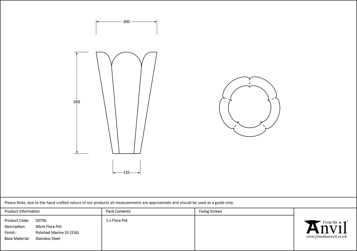 From The Anvil - Polished Marine SS (316) 30cm Flora Pot | Sku. 50756 | Trade Door Handles.
