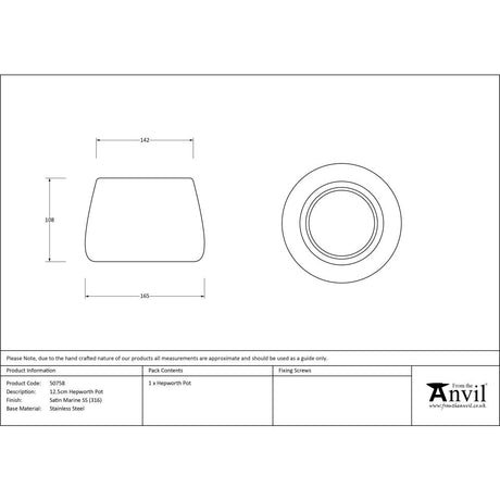 From The Anvil - Satin Marine SS (316) 12.5cm Hepworth Pot | Sku. 50758 | Trade Door Handles.