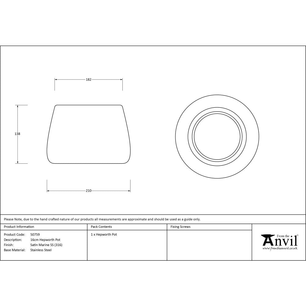 From The Anvil - Satin Marine SS (316) 16cm Hepworth Pot | Sku. 50759 | Trade Door Handles.