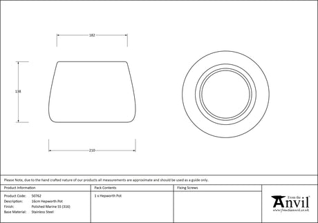 From The Anvil - Polished Marine SS (316) 16cm Hepworth Pot | Sku. 50762 | Trade Door Handles.
