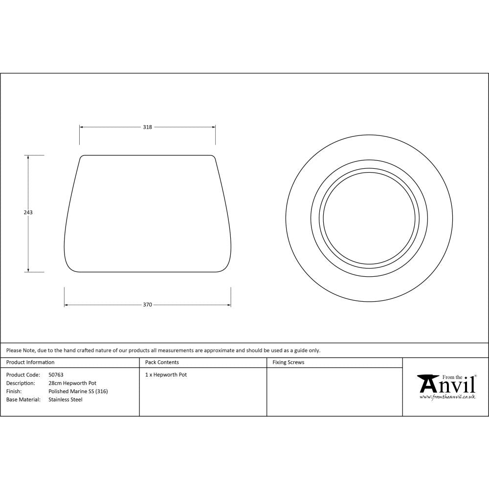 From The Anvil - Polished Marine SS (316) 28cm Hepworth Pot | Sku. 50763 | Trade Door Handles.