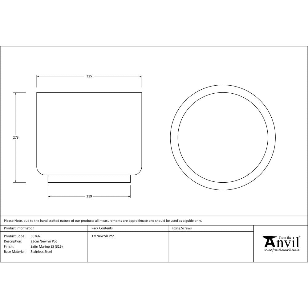 From The Anvil - Satin Marine SS (316) 28cm Newlyn Pot | Sku. 50766 | Trade Door Handles.