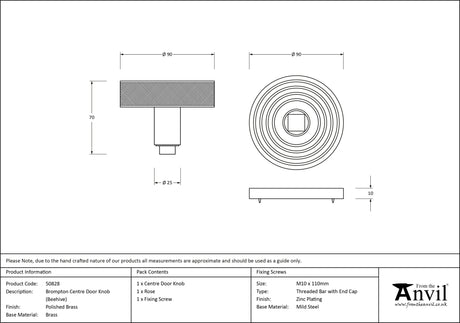 From The Anvil - Polished Brass Brompton Centre Door Knob (Beehive) | Sku. 50828 | Trade Door Handles.