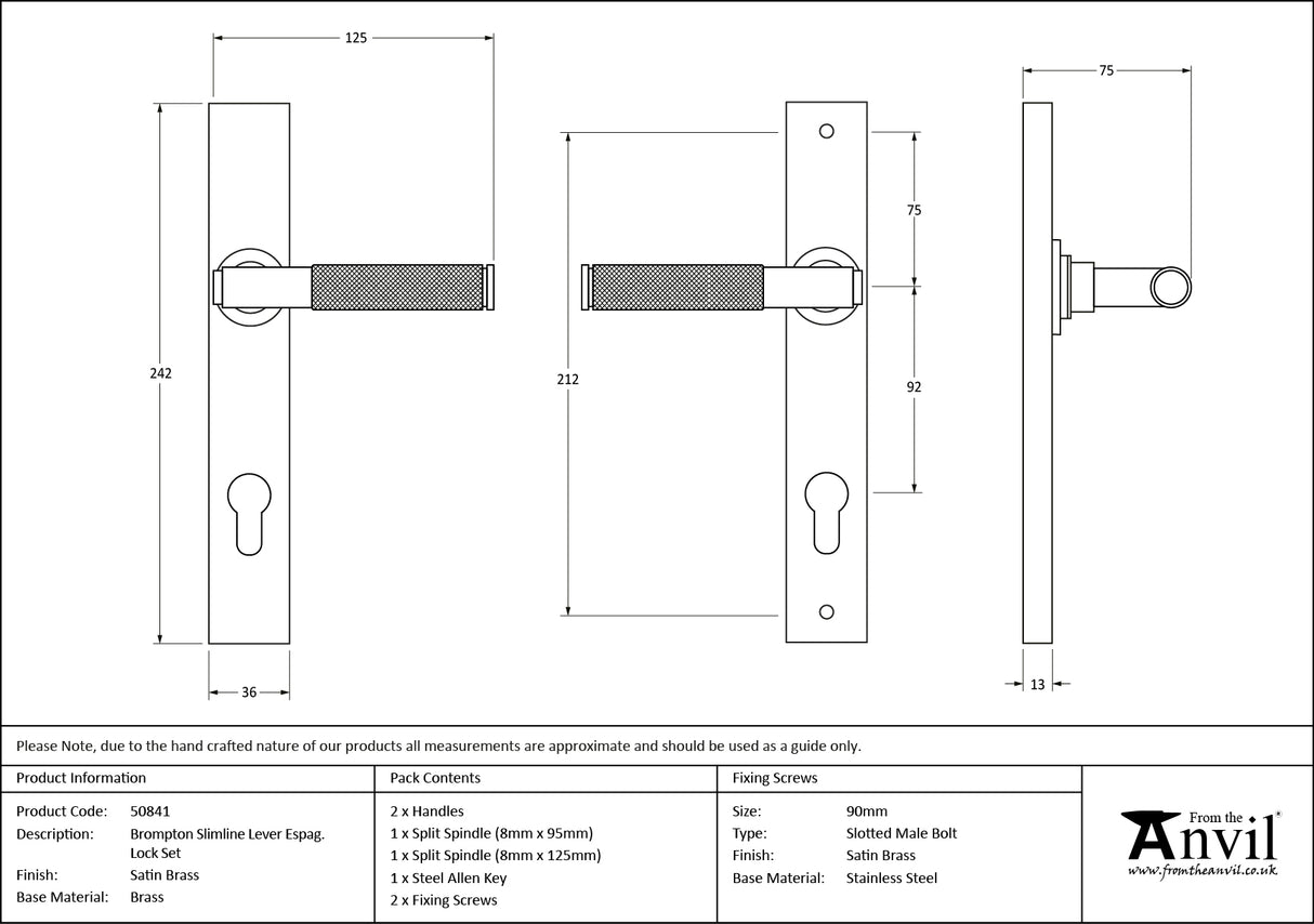 From The Anvil - Satin Brass Brompton Slimline Lever Espag. Lock Set | Sku. 50841 | Trade Door Handles.