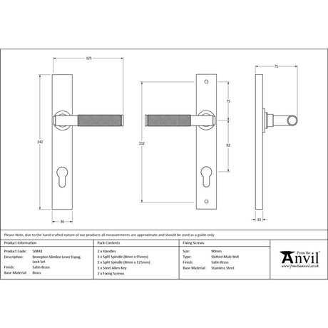 From The Anvil - Satin Brass Brompton Slimline Lever Espag. Lock Set | Sku. 50841 | Trade Door Handles.