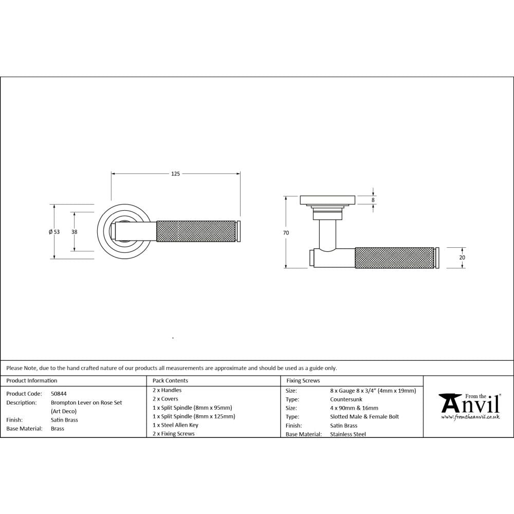 From The Anvil - Satin Brass Brompton Lever on Rose Set (Art Deco) | Sku. 50844 | Trade Door Handles.