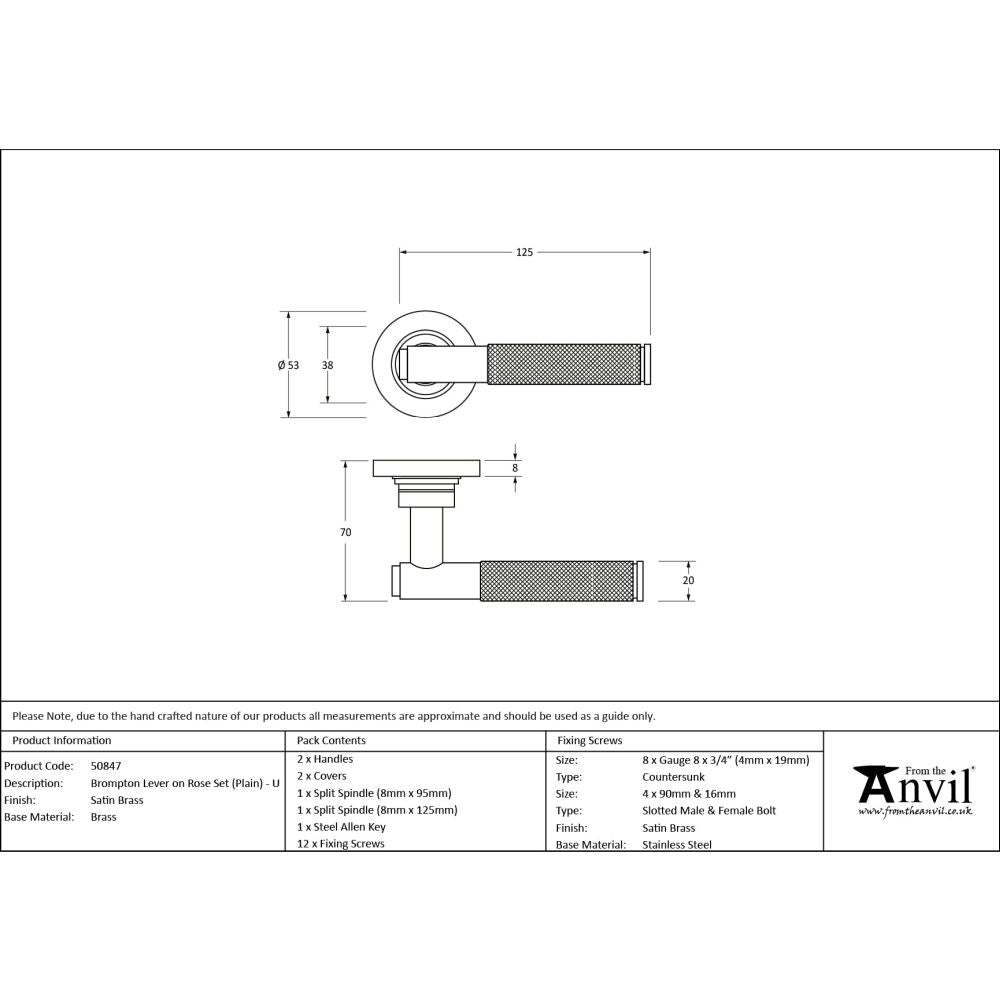 From The Anvil - Satin Brass Brompton Lever on Rose Set (Plain) - Unsprung | Sku. 50847 | Trade Door Handles.
