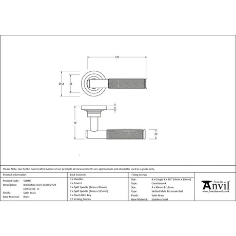 From The Anvil - Satin Brass Brompton Lever on Rose Set (Art Deco) - Unsprung | Sku. 50848 | Trade Door Handles.