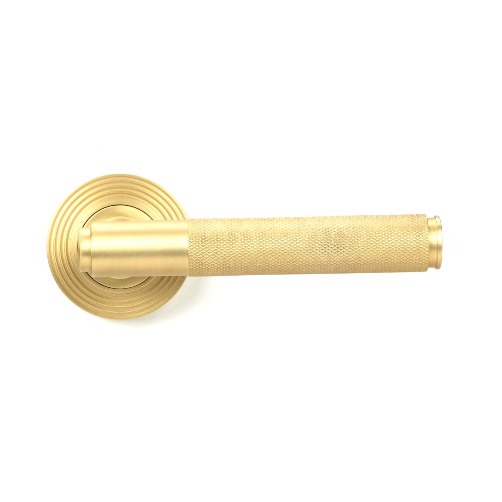 From The Anvil - Satin Brass Brompton Lever on Rose Set (Beehive) - Unsprung | Sku. 50849 | Trade Door Handles.