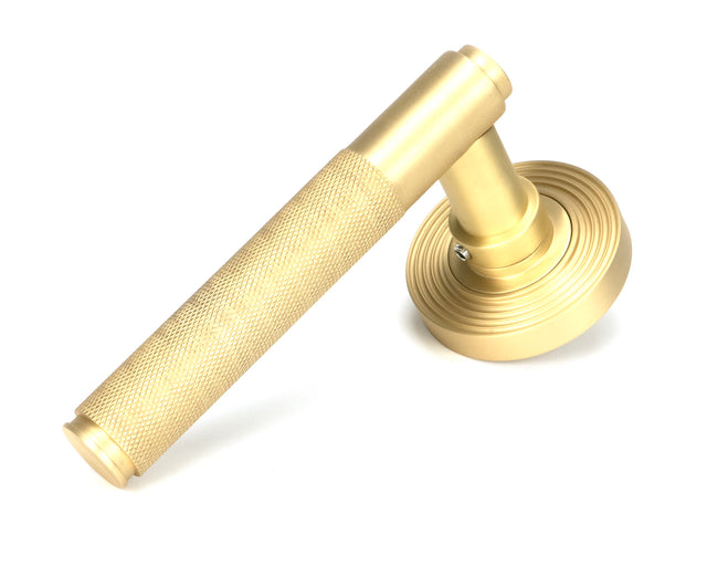 From The Anvil - Satin Brass Brompton Lever on Rose Set (Beehive) - Unsprung | Sku. 50849 | Trade Door Handles.