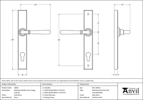 From The Anvil - Satin Brass Newbury Slimline Lever Espag. Lock Set | Sku. 50851 | Trade Door Handles.