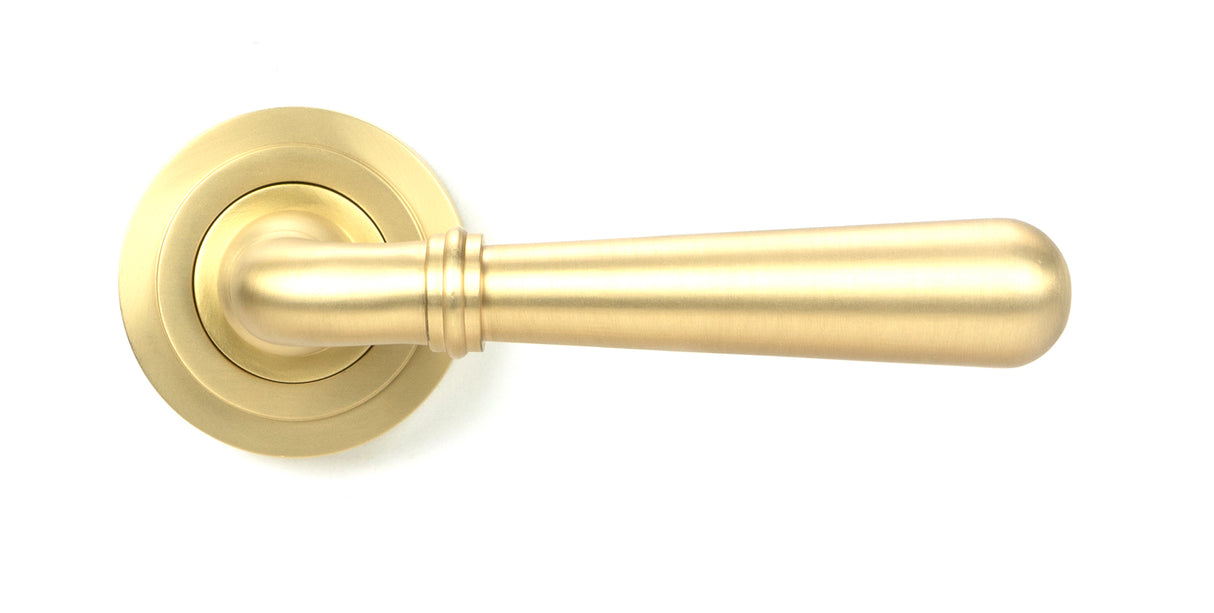From The Anvil - Satin Brass Newbury Lever on Rose Set (Art Deco) | Sku. 50854 | Trade Door Handles.