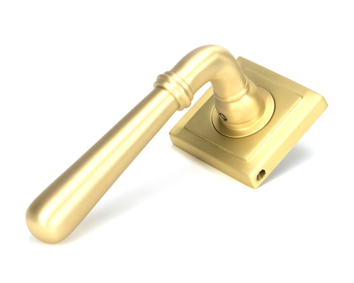 From The Anvil - Satin Brass Newbury Lever on Rose Set (Square) | Sku. 50856 | Trade Door Handles.