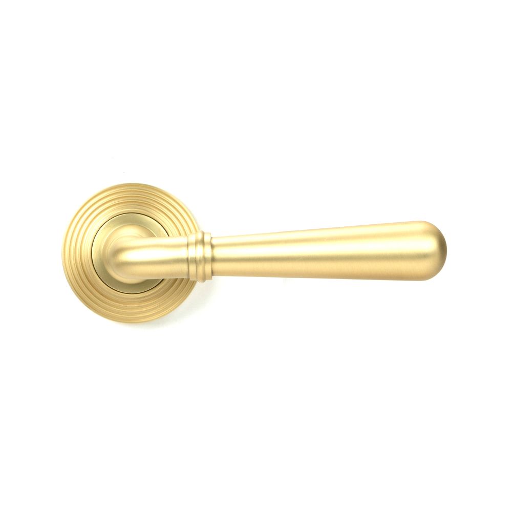 From The Anvil - Satin Brass Newbury Lever on Rose Set (Beehive) - Unsprung | Sku. 50859 | Trade Door Handles.