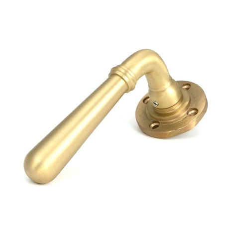 From The Anvil - Satin Brass Newbury Lever on Rose Set (Square) - Unsprung | Sku. 50860 | Trade Door Handles.