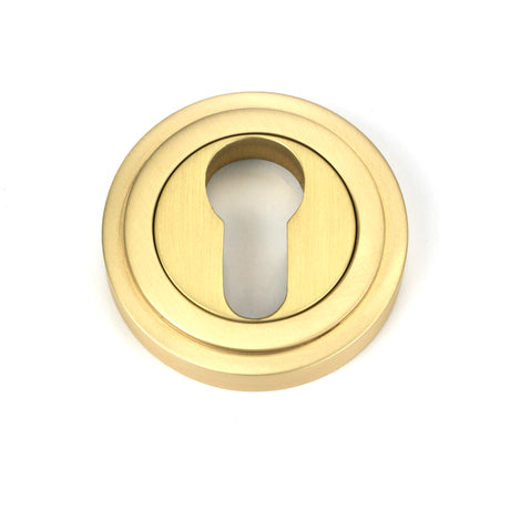 From The Anvil - Satin Brass Round Euro Escutcheon (Art Deco) | Sku. 50877 | Trade Door Handles.