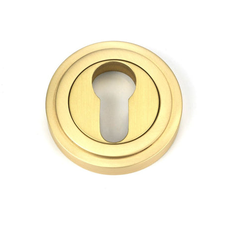 From The Anvil - Satin Brass Round Euro Escutcheon (Art Deco) | Sku. 50877 | Trade Door Handles.