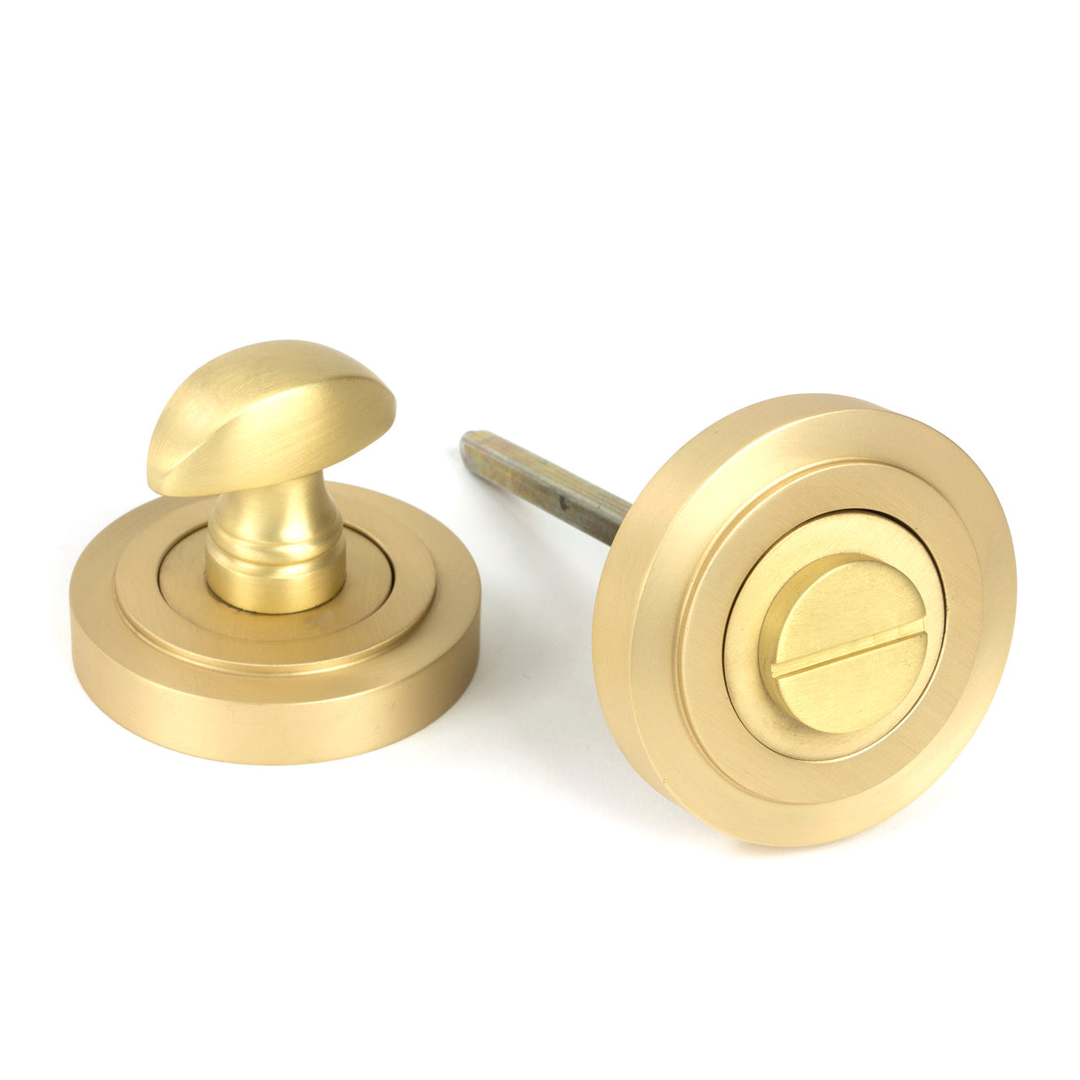 From The Anvil - Satin Brass Round Thumbturn Set (Art Deco) | Sku. 50881 | Trade Door Handles.