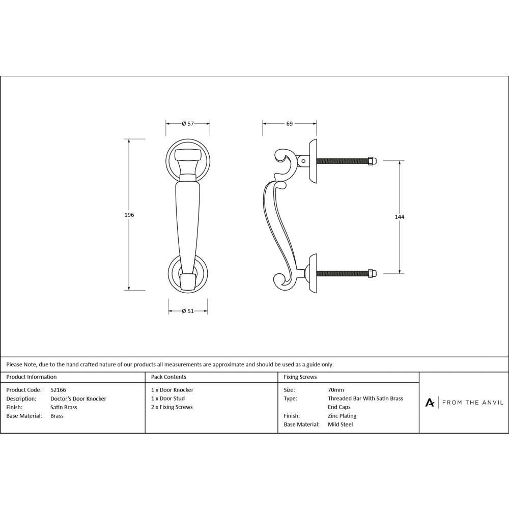 From The Anvil - Satin Brass Doctors Door Knocker | Sku. 50884 | Trade Door Handles.