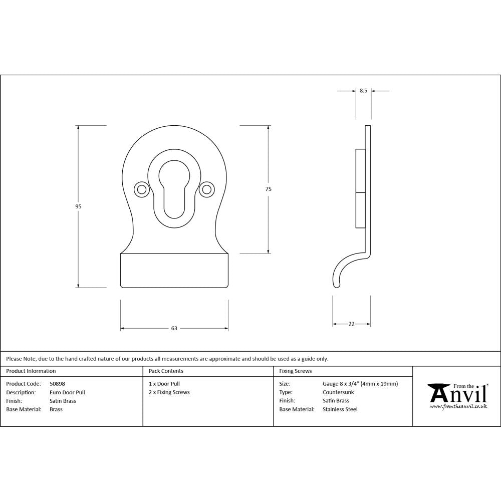 From The Anvil - Satin Brass Euro Door Pull | Sku. 50898 | Trade Door Handles.