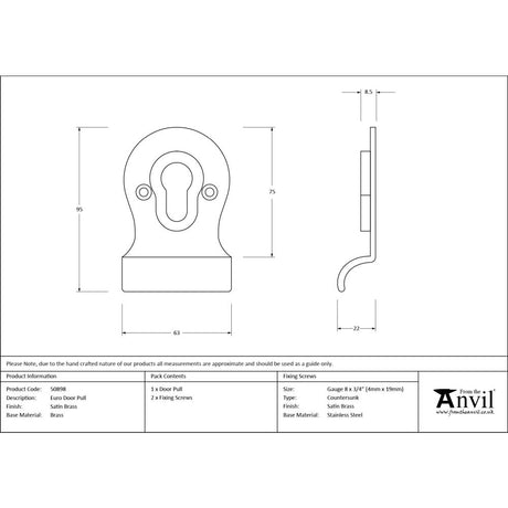 From The Anvil - Satin Brass Euro Door Pull | Sku. 50898 | Trade Door Handles.