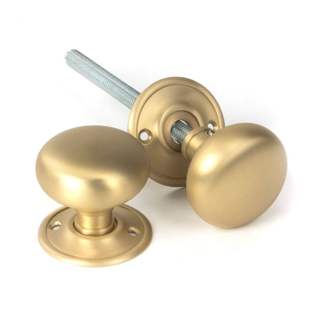 From The Anvil - Satin Brass Mushroom Mortice/Rim Knob Set | Sku. 50901 | Trade Door Handles.