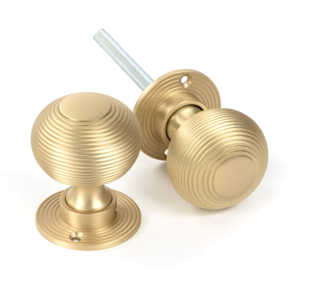 From The Anvil - Satin Brass Heavy Beehive Mortice/Rim Knob Set | Sku. 50902 | Trade Door Handles.
