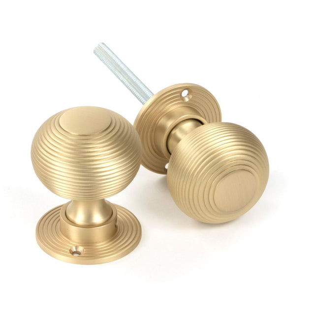 From The Anvil - Satin Brass Heavy Beehive Mortice/Rim Knob Set | Sku. 50902 | Trade Door Handles.