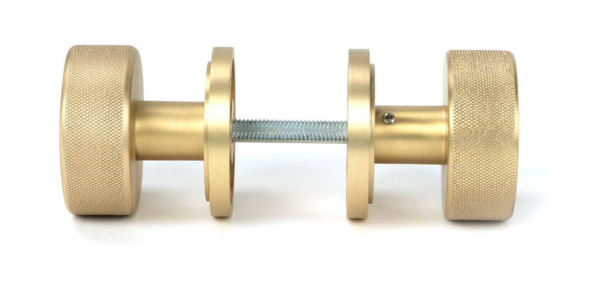 From The Anvil - Satin Brass Brompton Mortice/Rim Knob Set (Art Deco) | Sku. 50909 | Trade Door Handles.
