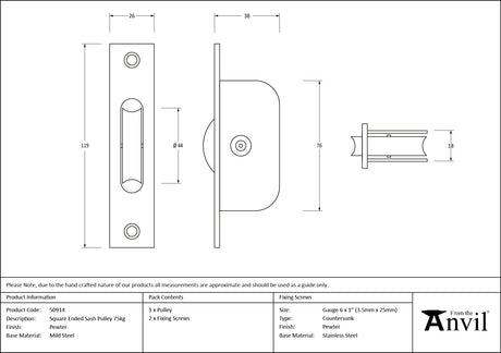 From The Anvil - Pewter Square Ended Sash Pulley 75kg | Sku. 50914 | Trade Door Handles.