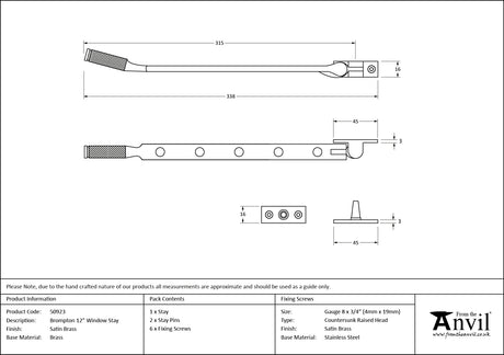 From The Anvil - Satin Brass 12" Brompton Stay | Sku. 50923 | Trade Door Handles.