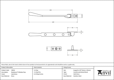 From The Anvil - Satin Brass 8" Newbury Stay | Sku. 50926 | Trade Door Handles.
