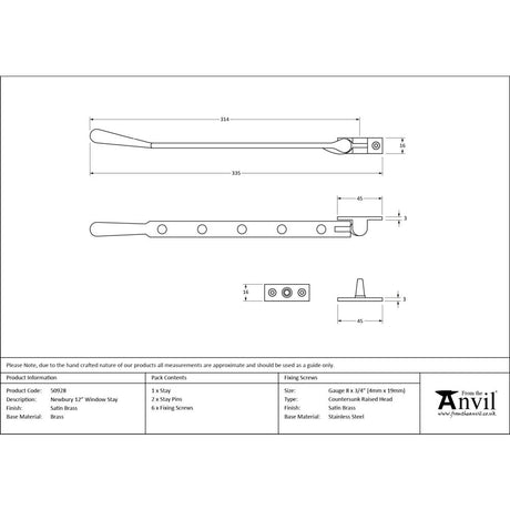 From The Anvil - Satin Brass 12" Newbury Stay | Sku. 50928 | Trade Door Handles.