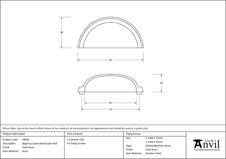 From The Anvil - Satin Brass Regency Concealed Drawer Pull | Sku. 50943 | Trade Door Handles.