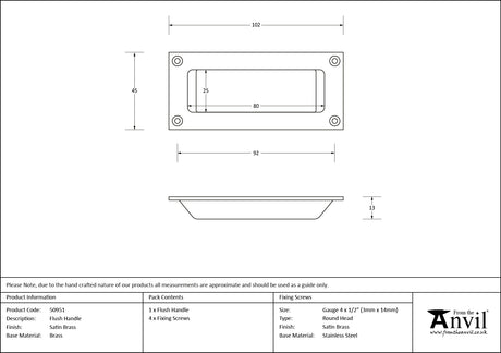 From The Anvil - Satin Brass Flush Handle | Sku. 50951 | Trade Door Handles.
