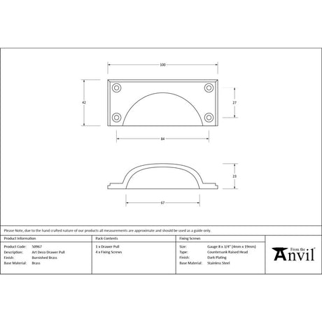From The Anvil - Burnished Brass Art Deco Drawer Pull | Sku. 50967 | Trade Door Handles.
