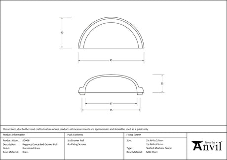 From The Anvil - Burnished Brass Regency Concealed Drawer Pull | Sku. 50968 | Trade Door Handles.