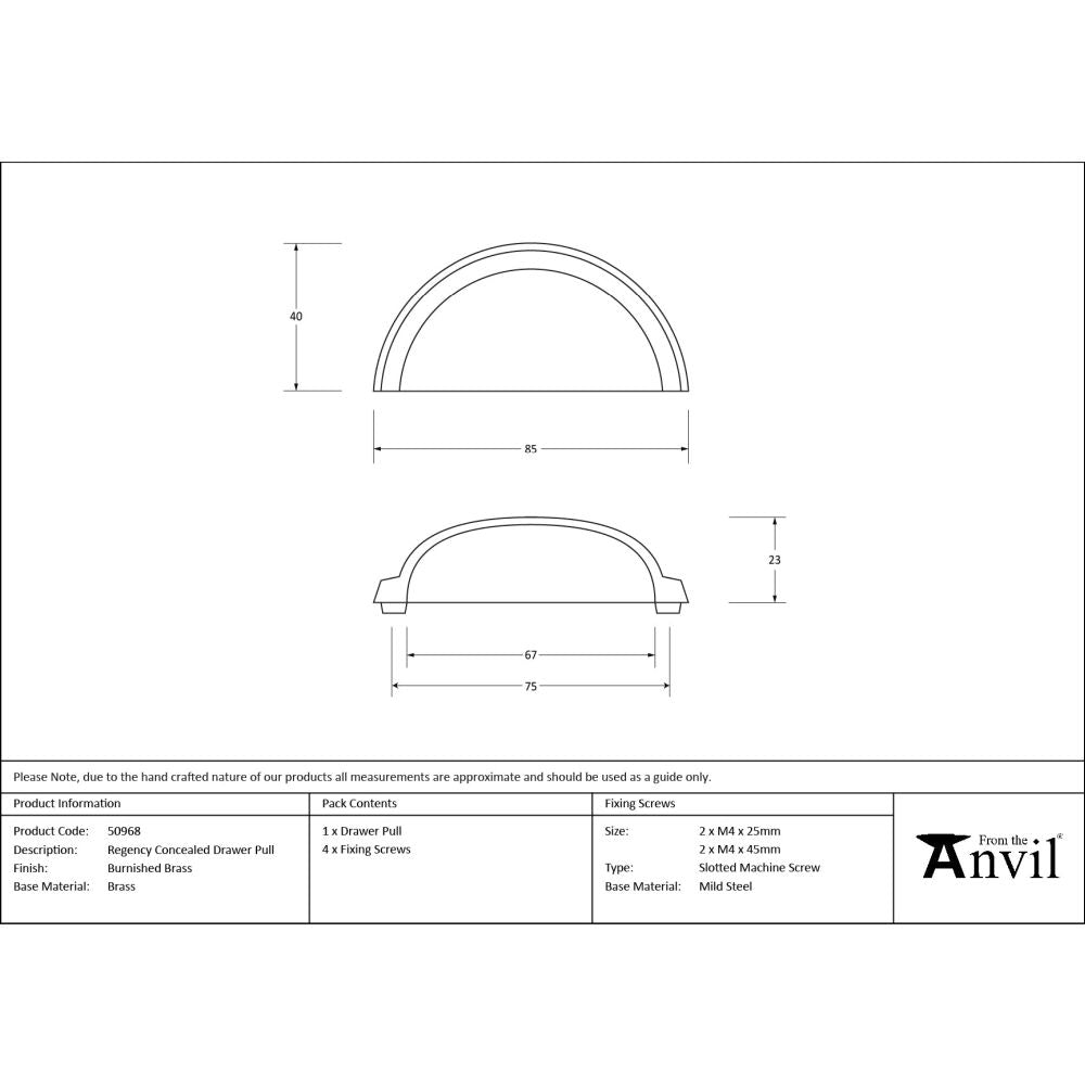 From The Anvil - Burnished Brass Regency Concealed Drawer Pull | Sku. 50968 | Trade Door Handles.
