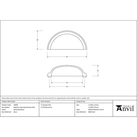 From The Anvil - Burnished Brass Regency Concealed Drawer Pull | Sku. 50968 | Trade Door Handles.